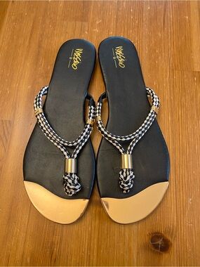 Mossimo Supply Co. Black Sandals with Gold Toe Caps and Braided Straps